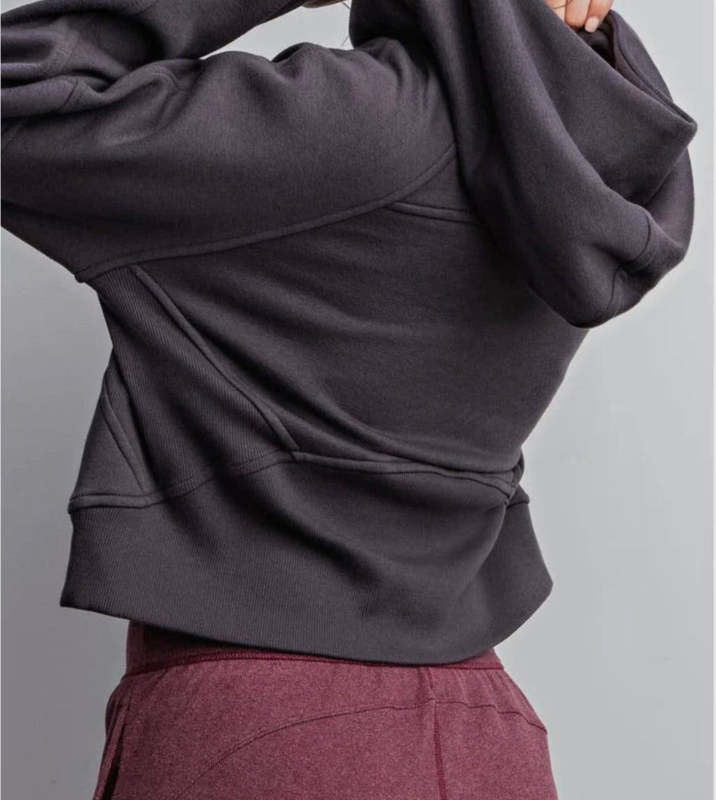 French Terry Charcoal Cropped Hoodie