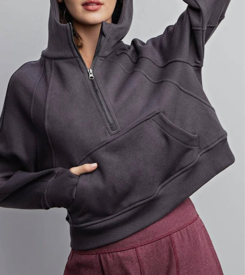 French Terry Charcoal Cropped Hoodie