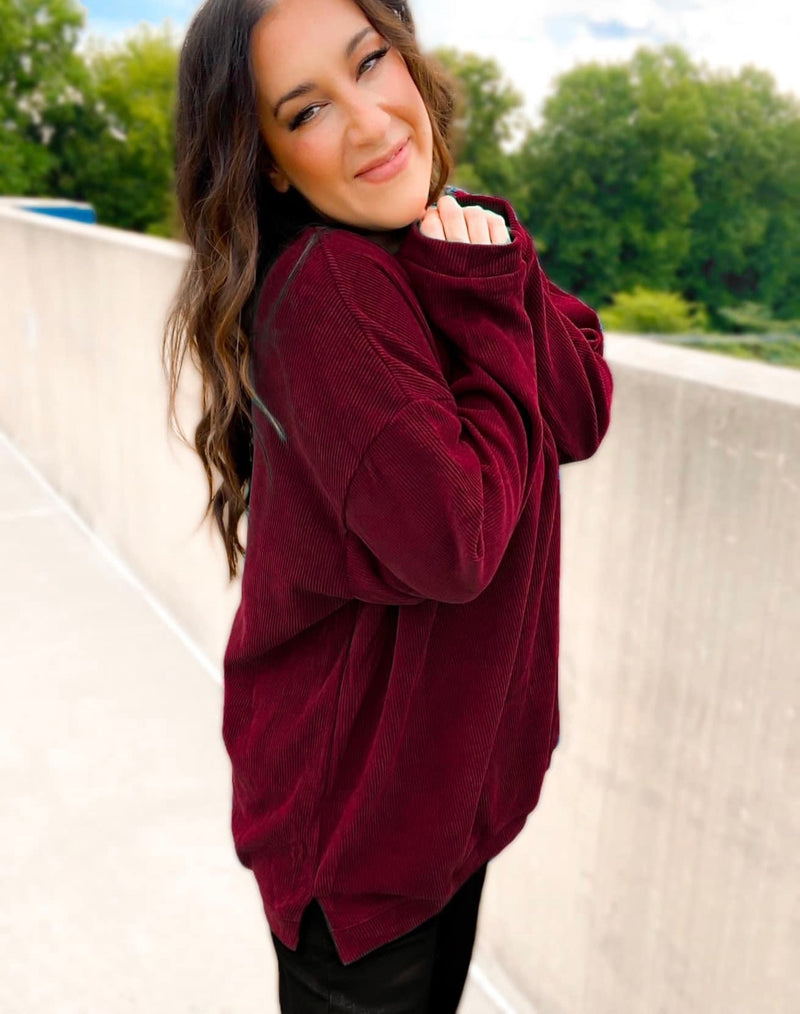 Burgundy Corded Pullover