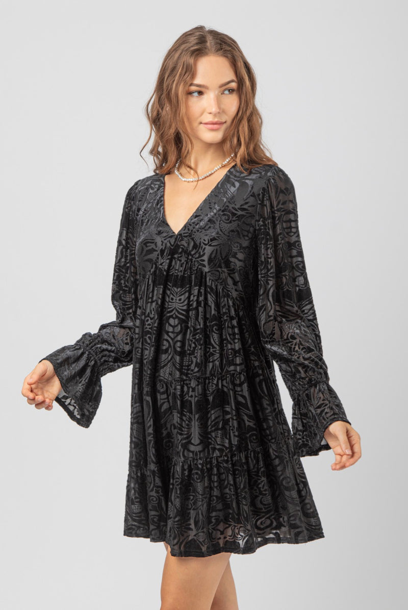 Black Jacquard Velvet Dress