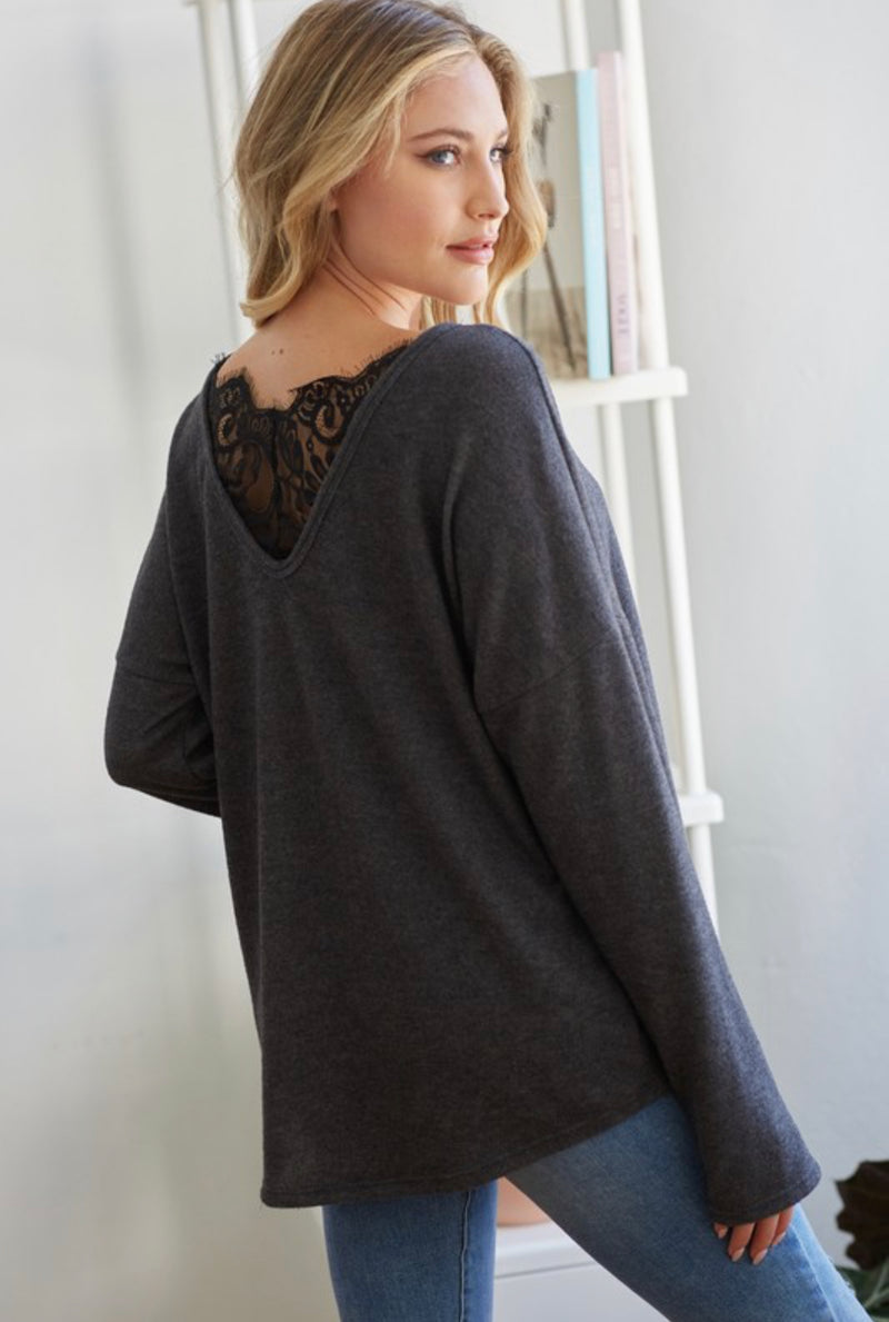 Charcoal Lace Back Top