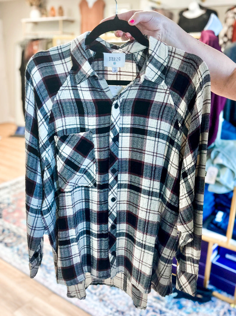 Black and Rust Plaid Button Up