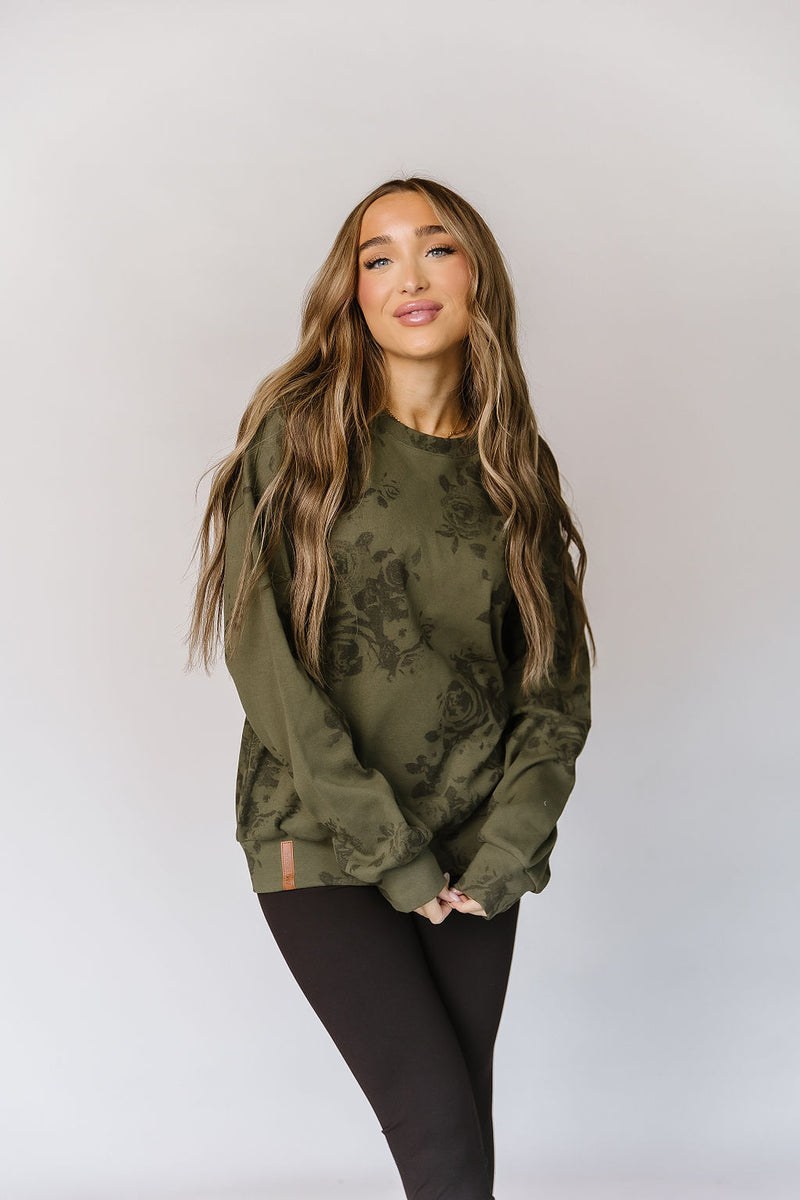 Ampersand Green Floral Pullover