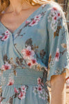 Sage Floral Kimono Sleeve Maxi Dress