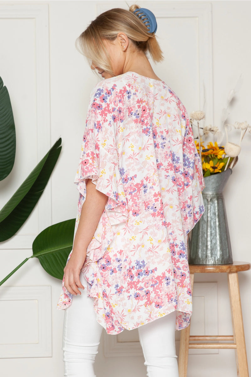 Pink and Blue Floral Kimono