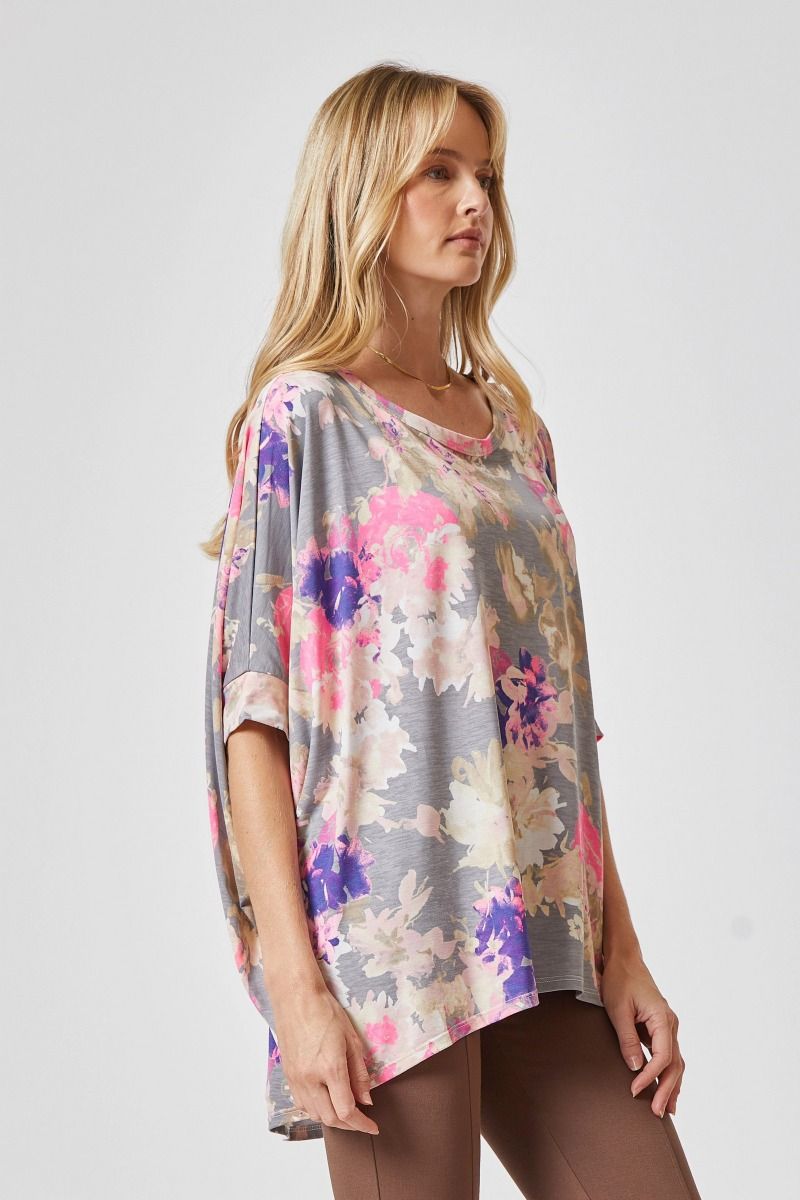 Grey Floral Essential Tunic Top
