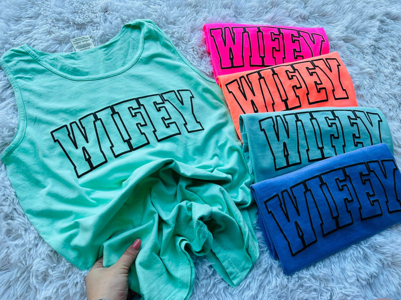 WIFEY Puff Letter Tanks