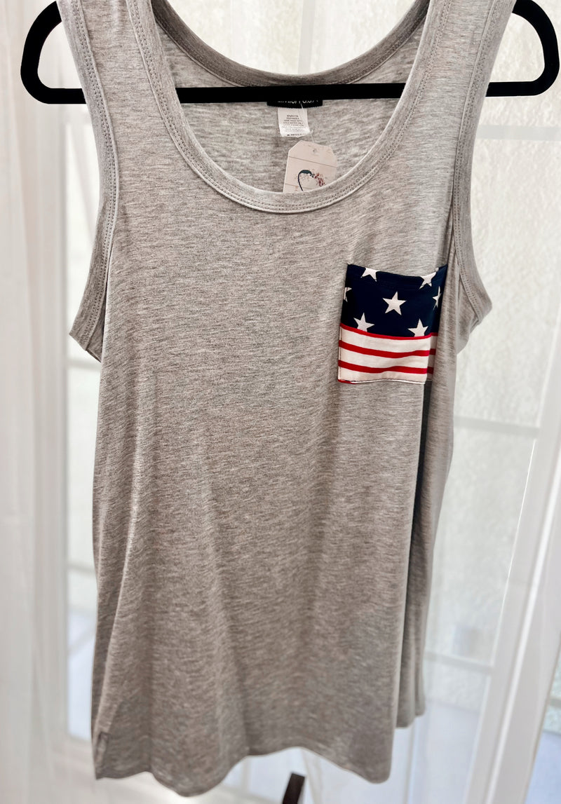 Grey Stars & Stripes Pocket Tanktop