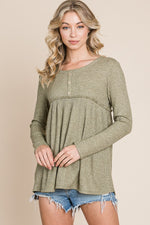 Waffle Button Babydoll Long Sleeve