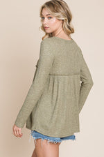 Waffle Button Babydoll Long Sleeve