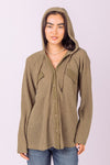 Hooded Waffle Button Up Knit Top