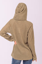 Hooded Waffle Button Up Knit Top