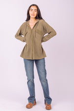 Hooded Waffle Button Up Knit Top