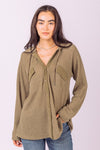 Hooded Waffle Button Up Knit Top