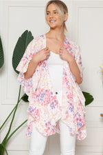 Pink and Blue Floral Kimono