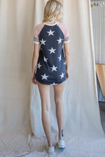 Leopard and Stripes Navy Stars Top
