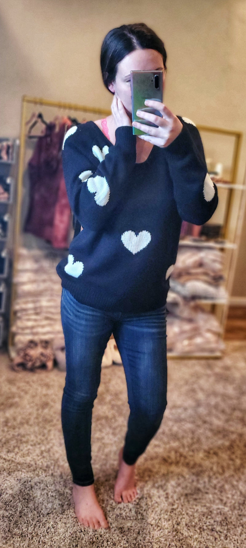 Black and White Hearts Pullover Sweater