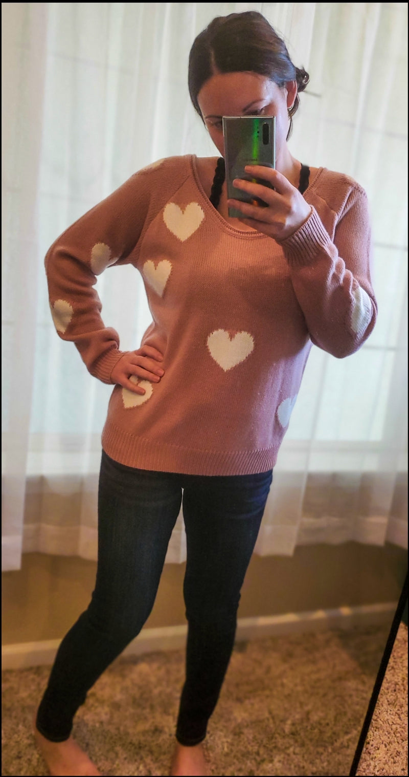 Pink and White Hearts Pullover Sweater