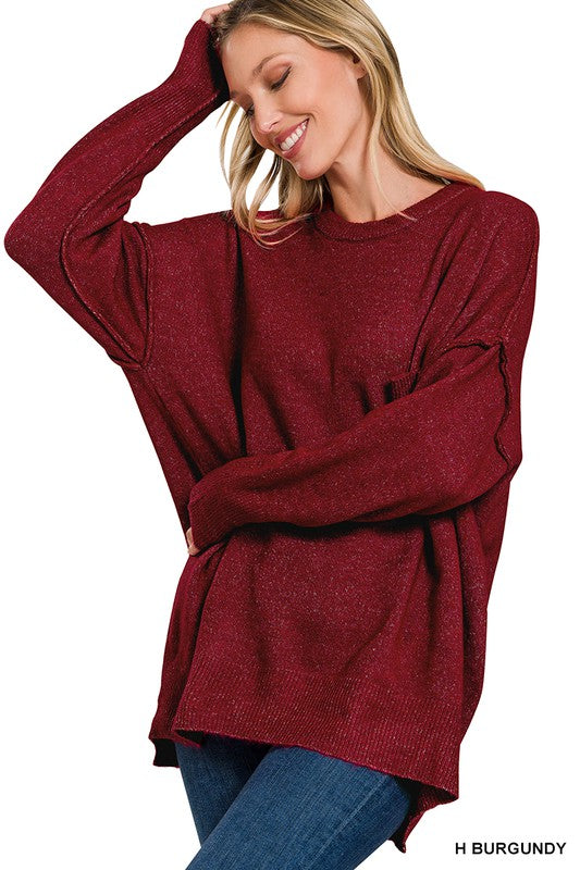Melange Hi-Low Pullover Sweater