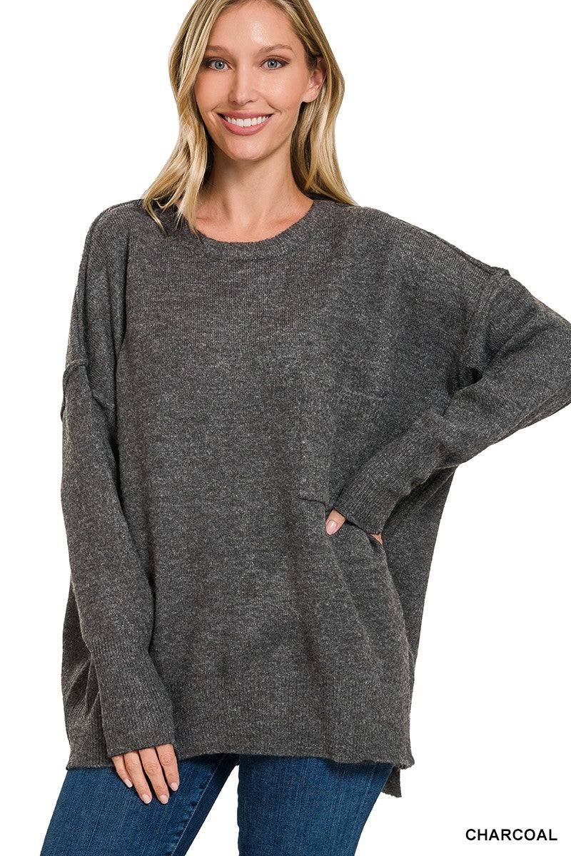 Melange Hi-Low Pullover Sweater
