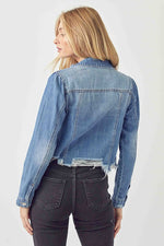 Blue Distressed Crop Denim Jacket