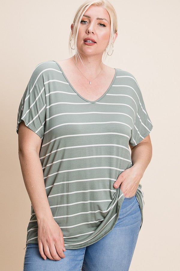 Sage Striped Laced Back Top