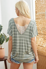 Sage Striped Laced Back Top