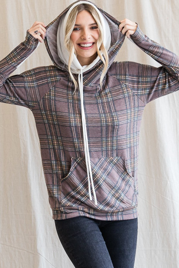 Vintage Brown Plaid Hoodie
