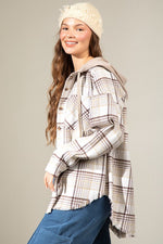 Plaid Hooded Frayed Hem Jacket