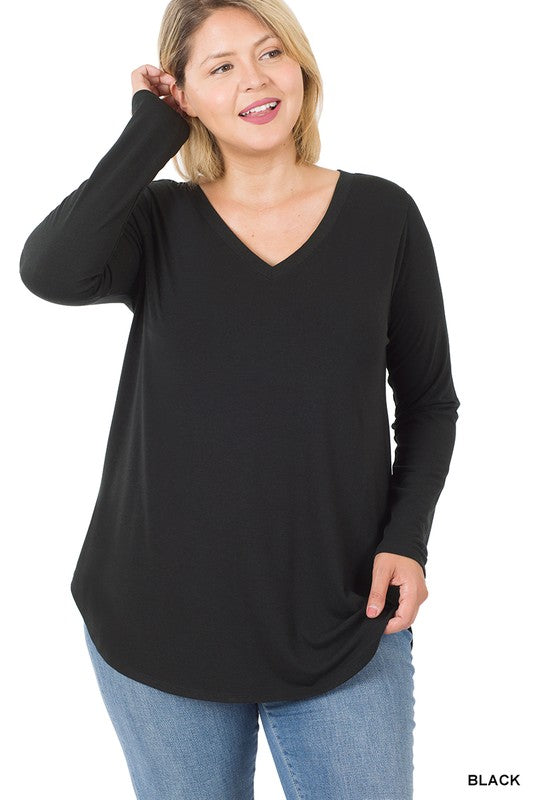 Plus Size Long Sleeve V-Neck Top