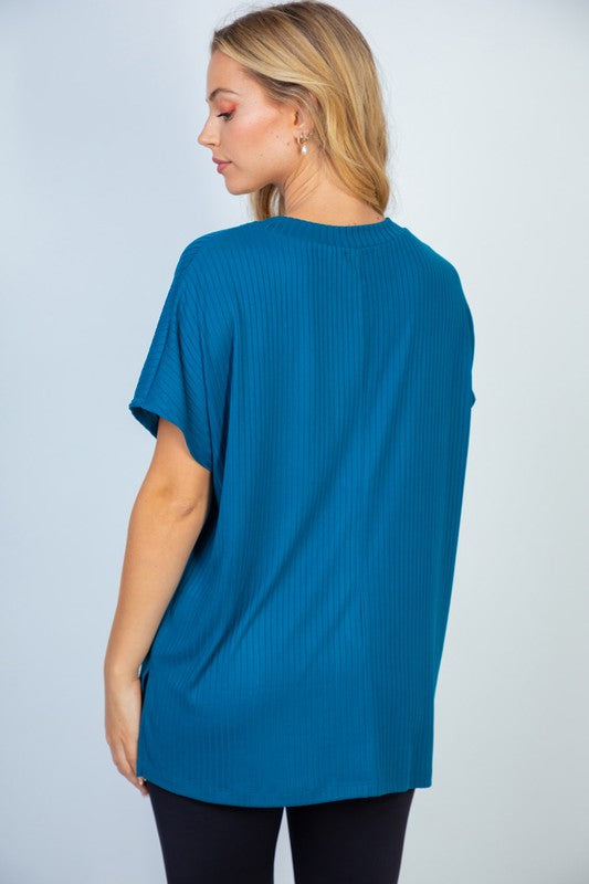 Teal Solid Knit Top