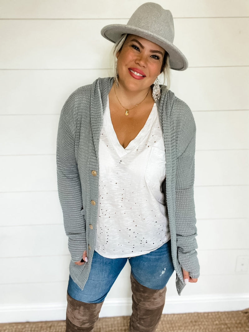 Waffle Button Up Cardigan